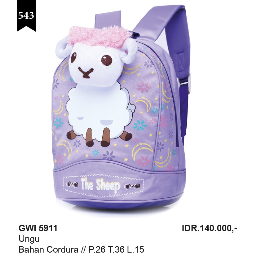 GWI 5911 Tas ransel sekolah anak perempuan PAUD,TK,SD kls 3 - garsel