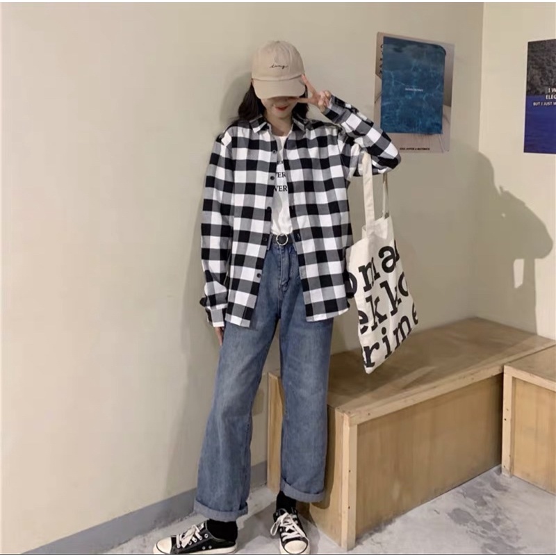 Ready JC- Kemeja Kotak Besar / kemeja Oversize wanita / Kemeja Oversize korea