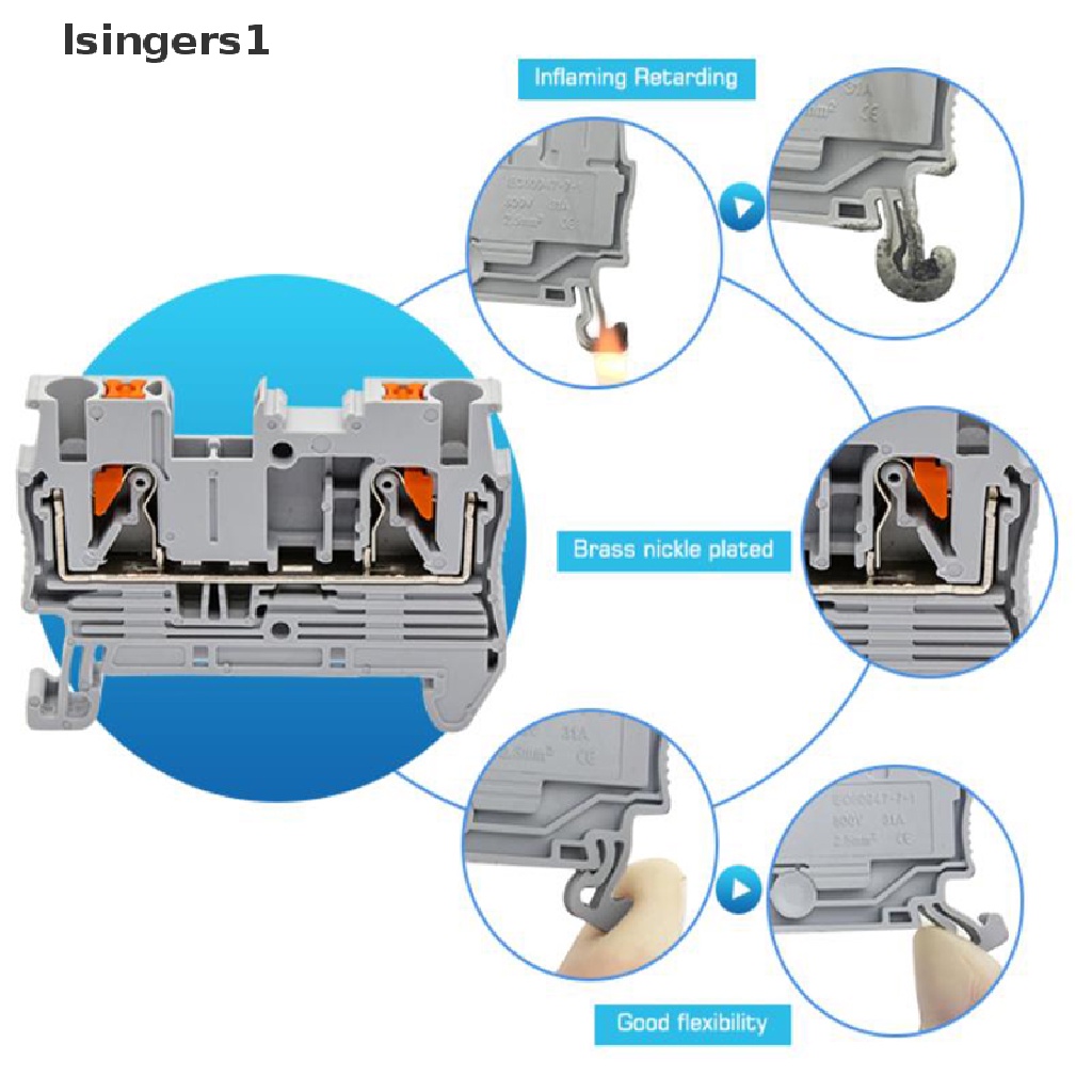 (lsingers1) 10pcs Din Rail Terminal Block PT-2.5 Tanpa Sekrup