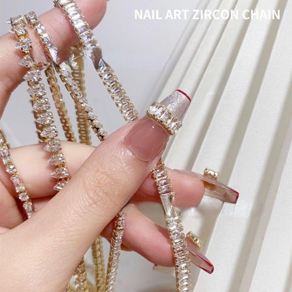 Agustina Kuku Zirkon Rantai Fashion Gadis Wanita Emas Perak Manikur Aksesoris DIY Perhiasan Nail Art Charms