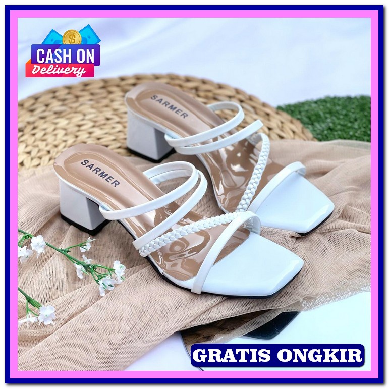 Semangat Abis Sepatu Kantor Modern Heels Wanita Sepatu Hak Kondangan Sarmer - Mona Heels White