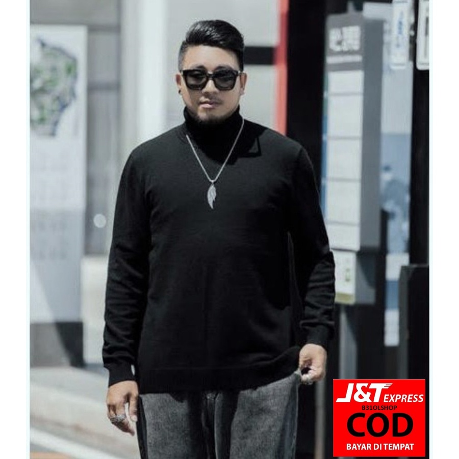 { BISA COD } XXL KAOS PRIA LEHER TINGGI LENGAN PANJANG TURTLENECK JUMBO LONGSLEEVE