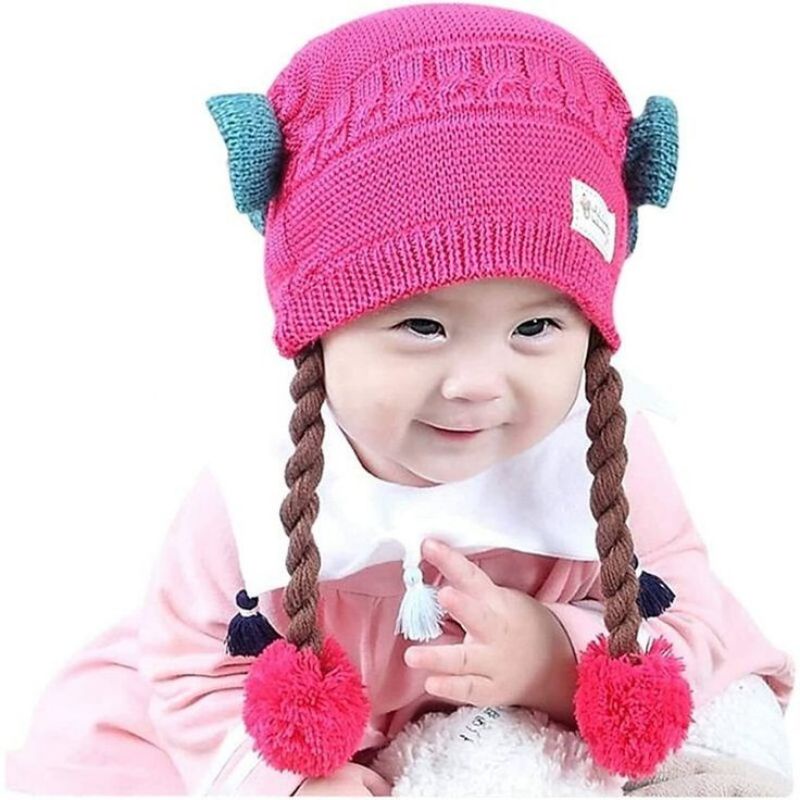 Topi Anak Perempuan Rambut Kepang / Topi Bayi Kupluk Baby Hat Wig Impor / Topi Bayi Kupluk Imut Lucu