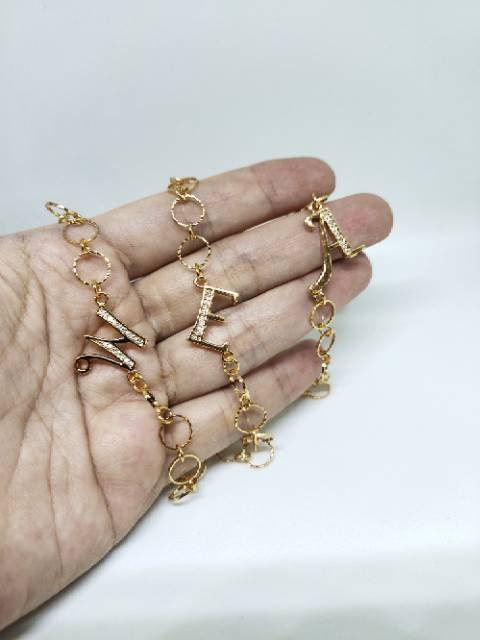 Fifi Fashion Gelang Tangan Huruf Abjad Inisial RING Ukir GOLD Perhiasan Wanita Trend Artis 19#