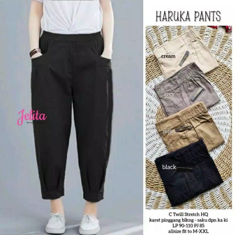 HARUKA PANTS / HINATA PANTS ( CELANA PANJANG WANITA BAGGY BAHAN KATUN TWILL STRETCH TEBAL &amp; MELAR )
