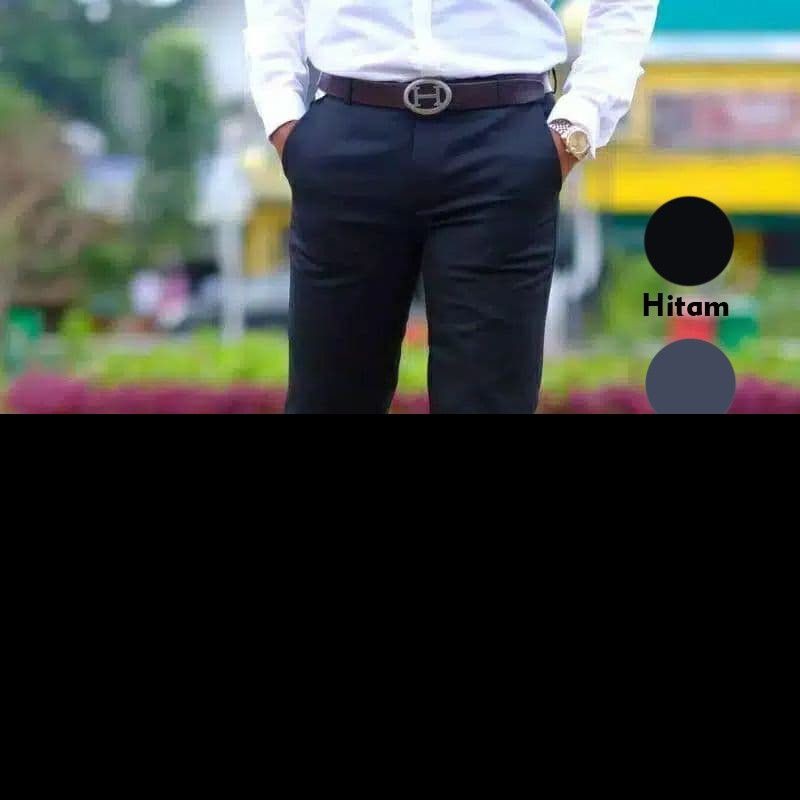 CELANA BAHAN | KERJA | FORMAL | KANTOR | PANJANG | HITAM | DASAR PRIA SLIMFIT _-