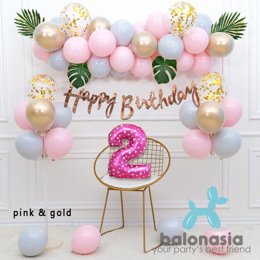 Balon Dan Banner Dekorasi Ulang Tahun Anak Pink
