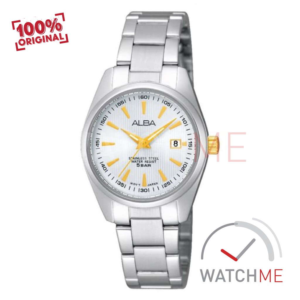 Jam tangan Wanita Alba Analog AH7A23 Silver Dial Gold 50m Stainless Steel Original Garansi Murah
