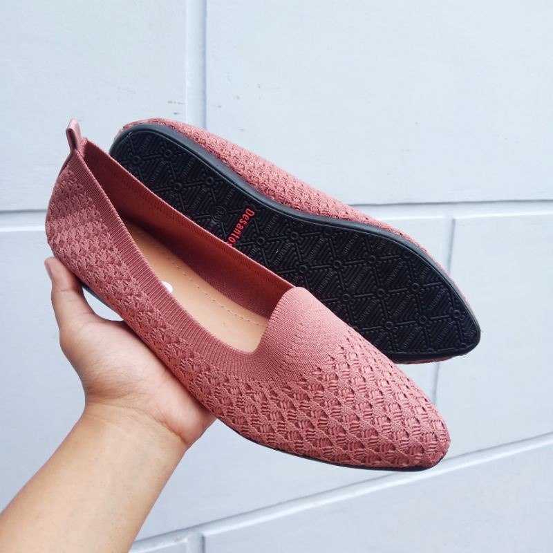 Sepatu Rajut Import Desantos Flat Shoes Wanita Cewek Premium Kuliah OOTD