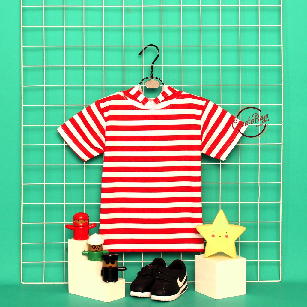 KAOS ATASAN HOODIE ANAK MOTIF SALUR MERAH BAJU ATASAN ANAK 1-7 TAHUN