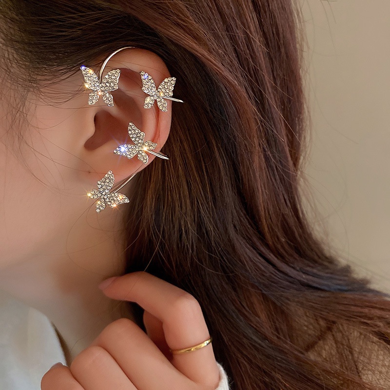 17km Anting Klip Wanita Bentuk Hati / Kupu-Kupu / Daun / Pita Hias Kristal Elegan-3