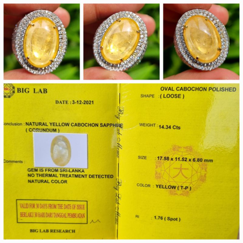 Natural Yakut Kuning Yellow Sapphire Ceylon Srilanka No Heat Memo 14.34 crt