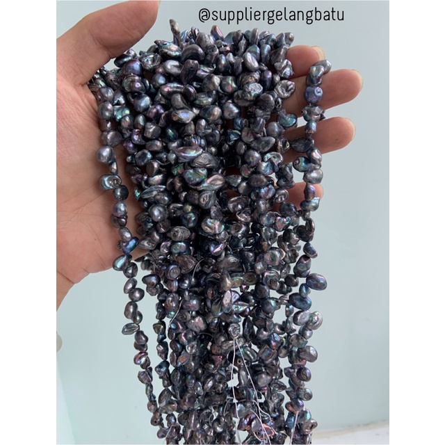 kerikil Mutiara Air Tawar KESHI BLACK tetes OVAL fresh water pearl