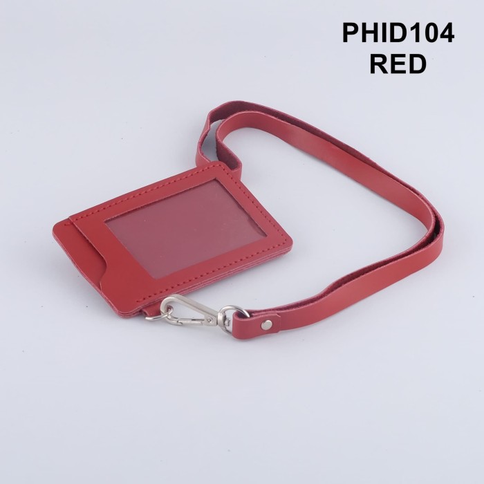 

gantungan ID card kulit asli warna merah - id card holder PHID104
