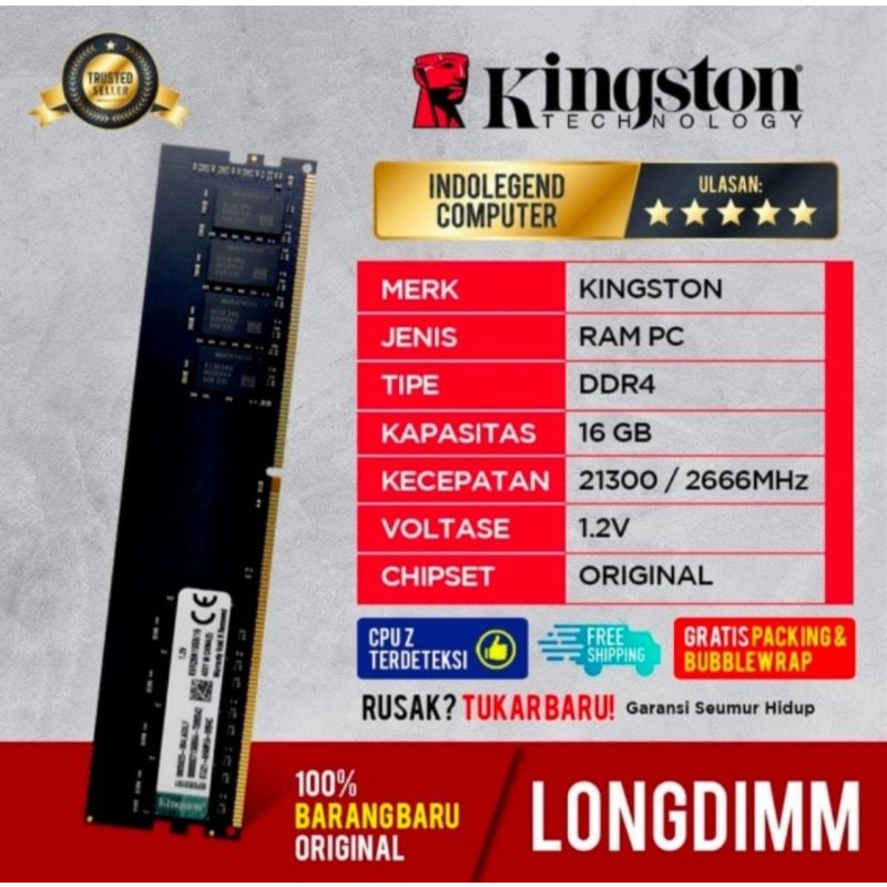 RAM KINGSTON LONGDIM DDR4 16GB PC2666