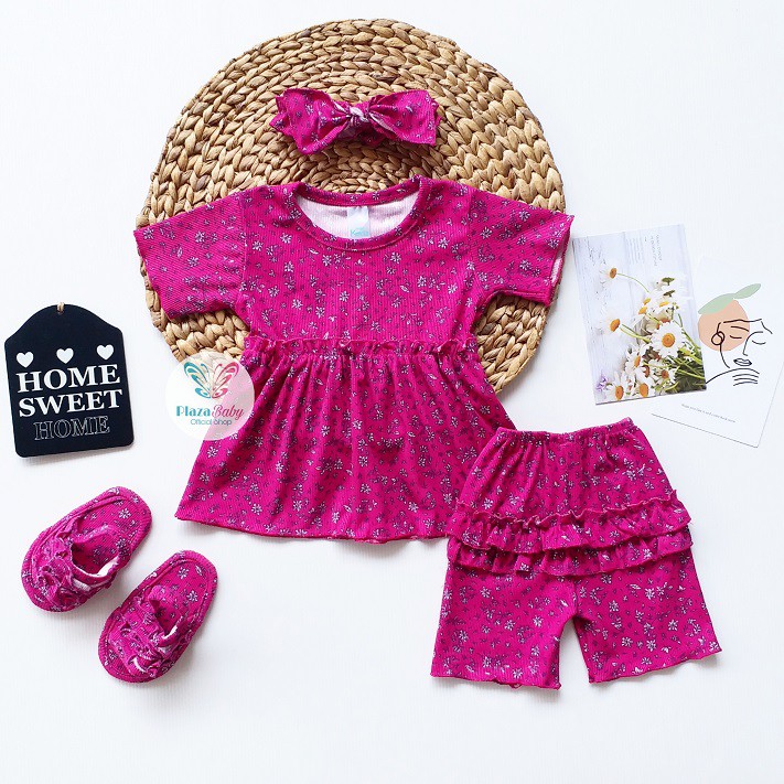 Plazababyku MX MEDDIE SET SANDAL setelan bayi motif bunga yang lucu free headband + sandal PART2