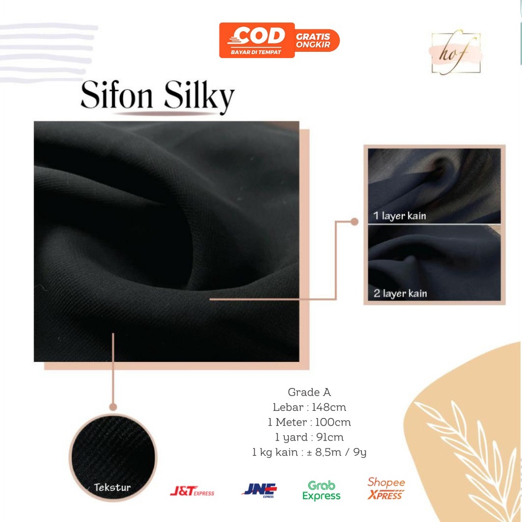 Kain sifon chiffon silky jetblack Arab ECERAN