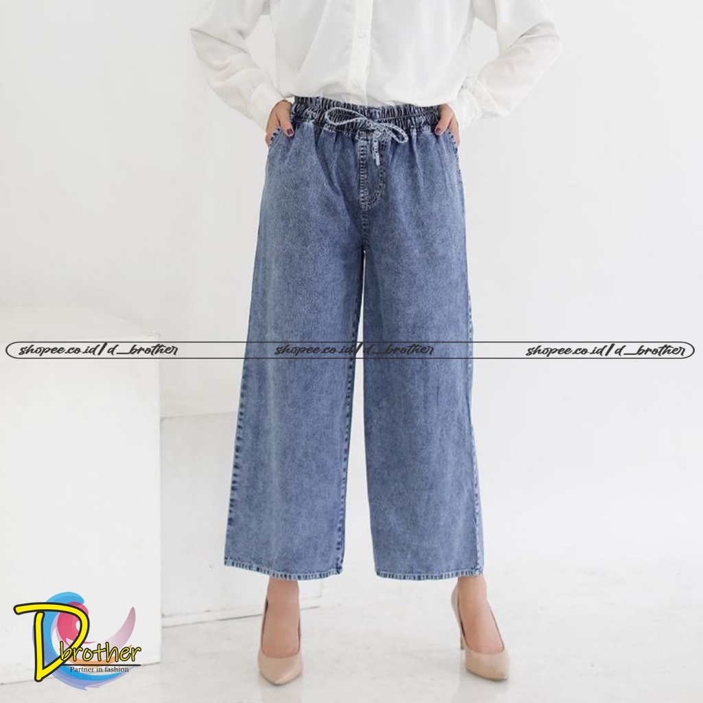 CELANA KULOT JEANS WANITA | CULLOTES JEANS PINGGANG TALI | GF SNOW | WIDELEG JEANS