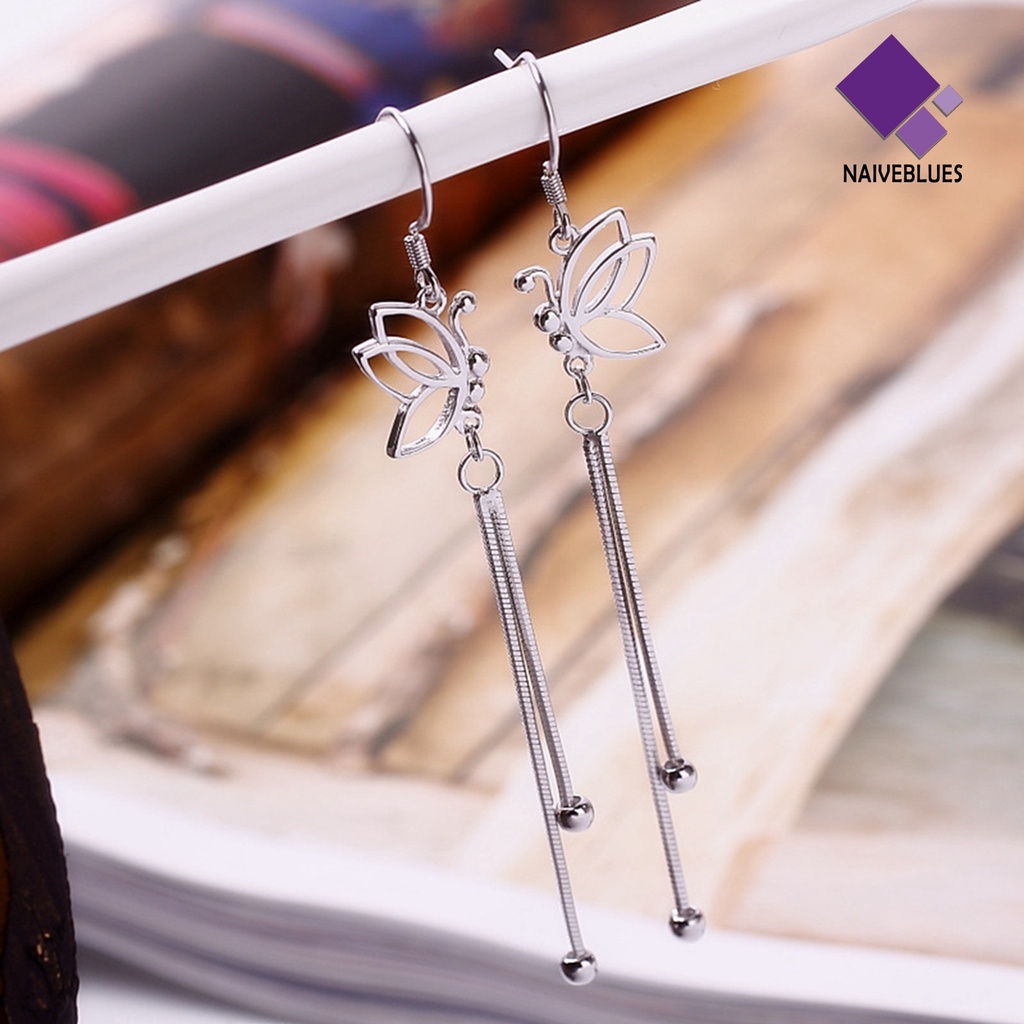 Anting Kait Rantai Panjang Desain Butterfly Menjuntai Bahan Alloy Untuk Wanita