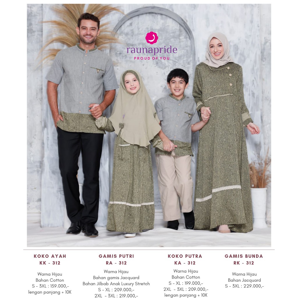 ( Sarimbit Rauna 312 Hijau ) Gamis Dewasa Rauna 312 Koko 312 Gamis Anak 312 Koko Anak 312
