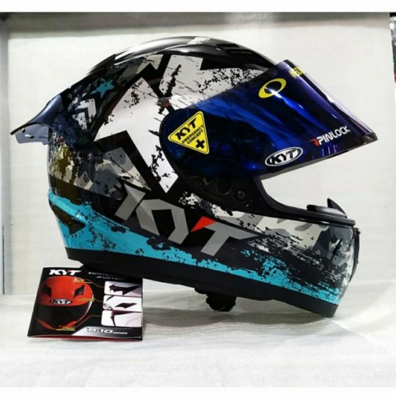 HELM KYT R-10 MOTIF AQUA BLUE PAKET GANTENG