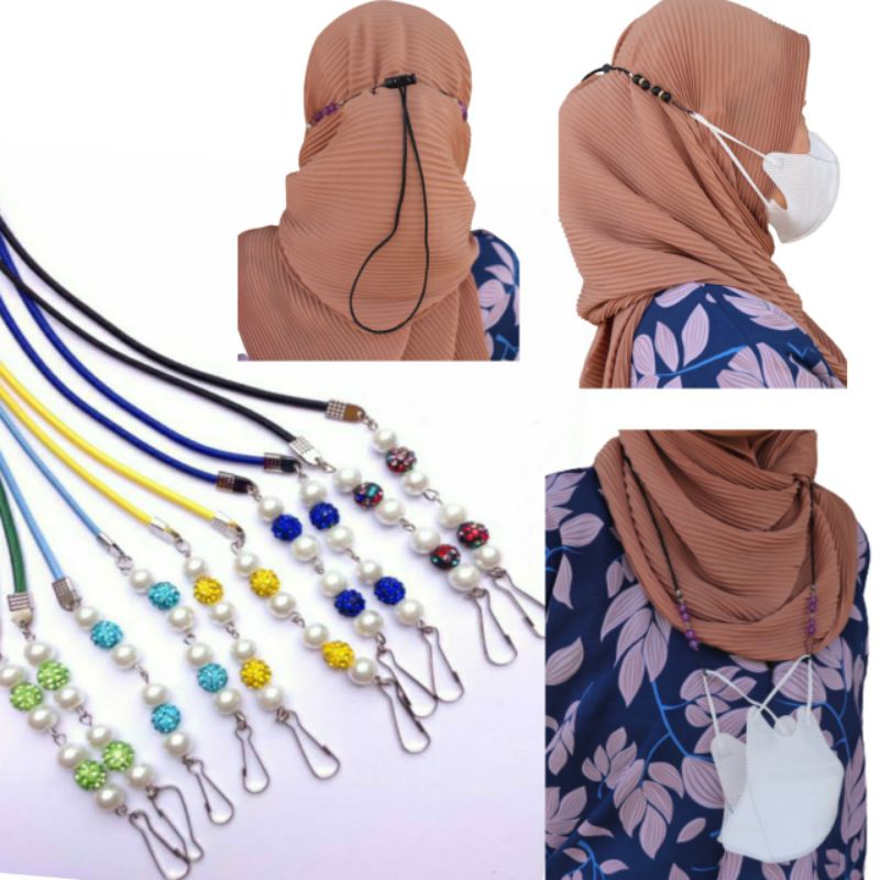 Strap Masker 2in1 Kode-6 Kalung masker Tali masker Hijab POLOS MUTIARA Plus STOPPER GF
