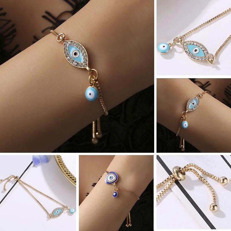 Personality Turkish Blue Evil Eye Crystal Charm Bracelet Charm Trendy Adjustable Bracelets