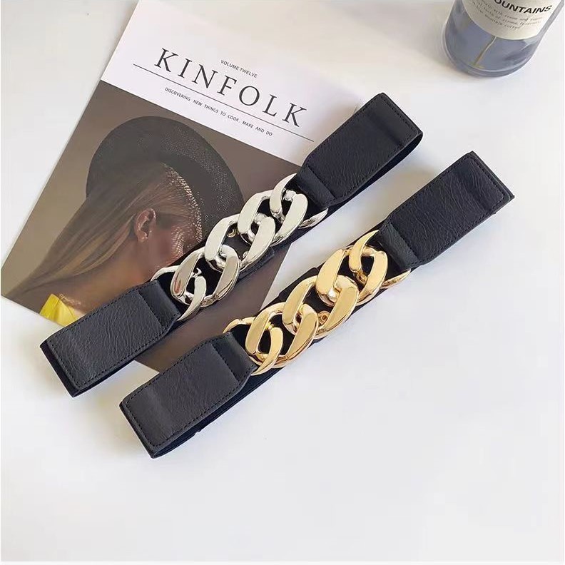 BGS-127 Ikat Pinggang Karet Melar Stretch Belt Women Fashion Style Sabuk Wanita Rantai Gaya