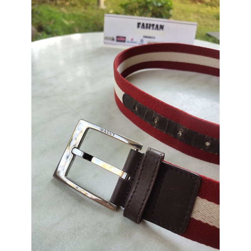 Ikat Pinggang BALLY ORIGINAL Authentic Belt sabuk gesper asli kulit canvas merah putih