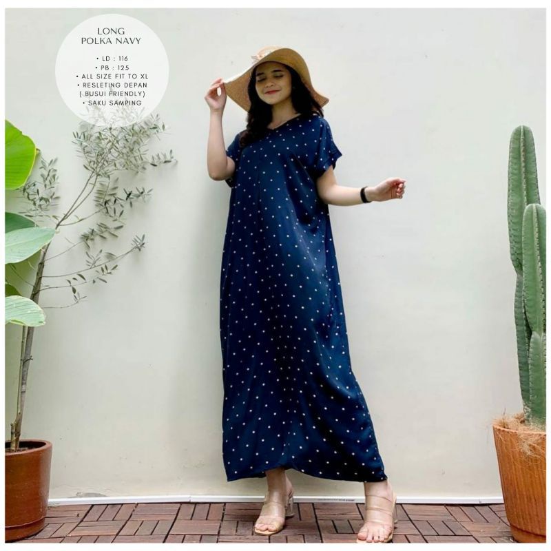 Daster Panjang Semata kaki Busui Kekinian Non Ruffle  AFERO STORE-LONG(POLKA NEVI)