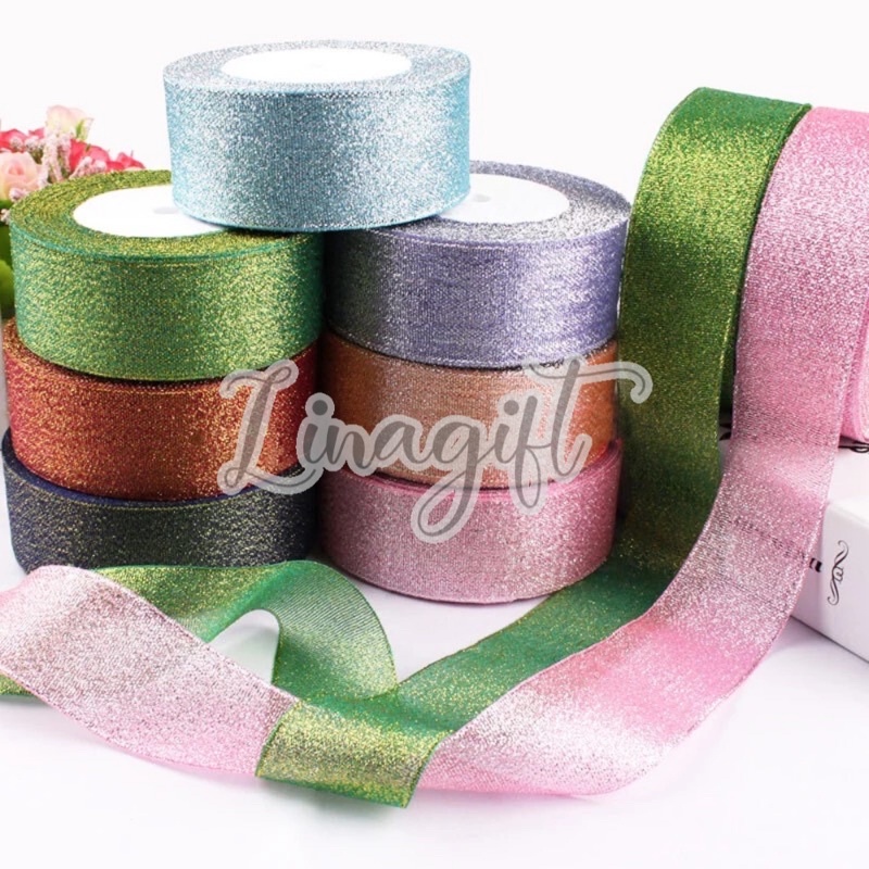 ( Rol 20 Yard ) PITA METALLIC GLITTER 1/2 INCH / 1.2 CM / 0.5 IN - PITA METALIK GLITER HIASAN KADO / PARCEL / HAMPERS