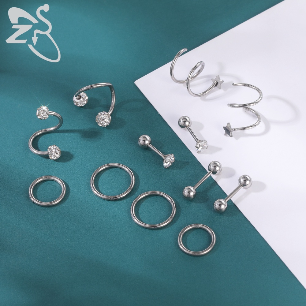 10-36Pcs/lot 316L Stainless Steel Nose Rings Set Opal Lip Eyebrow Piercings Crystal Earring Helix Tragus Piercing Belly Rings