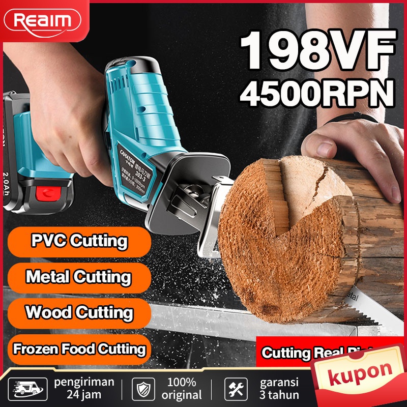 Mini Chainsaw 198V Cordless Reciprocating Saw Cordless Chainsaw Mesin Gergaji Besi Kayu Portable Gergaji Rantai Mini Portable Genggam Lithium Charger gergaji mesin