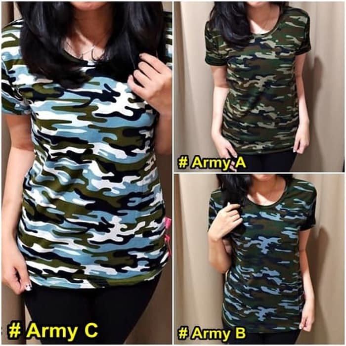 Kaos Motif Army / Loreng /Kaos Polos / Blouse / T-Shirt /Atasan Wanita - Army