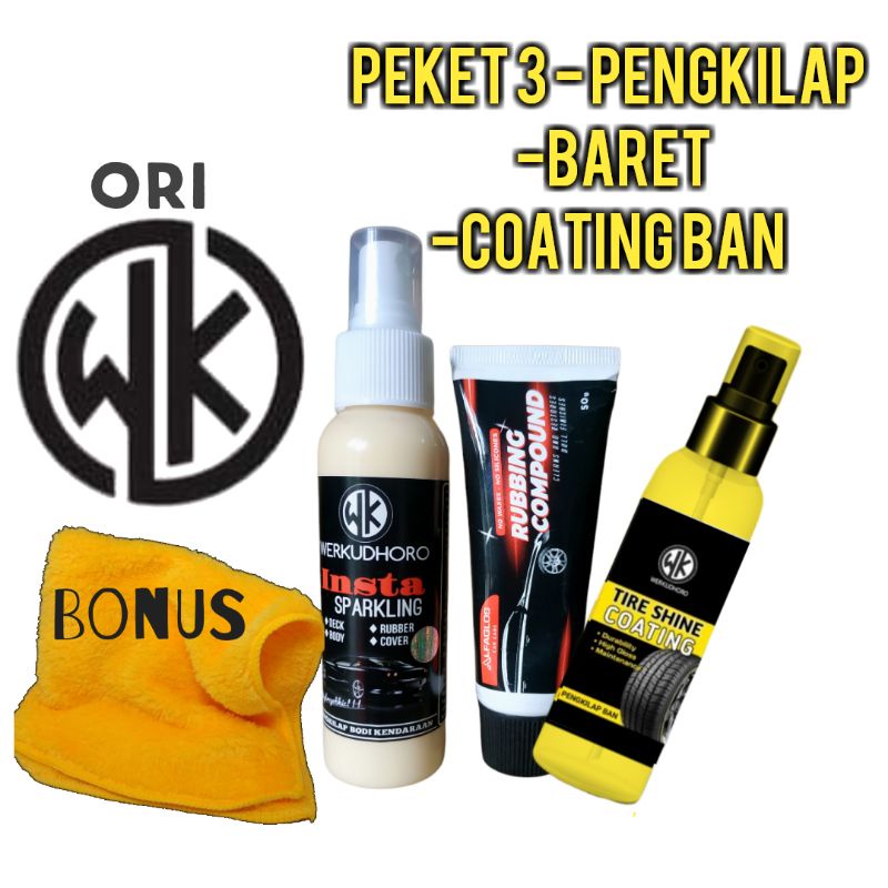 Paket instasparkling kain micro fire, body compund, pengkilap, kit  penghitam waterless xpresswash