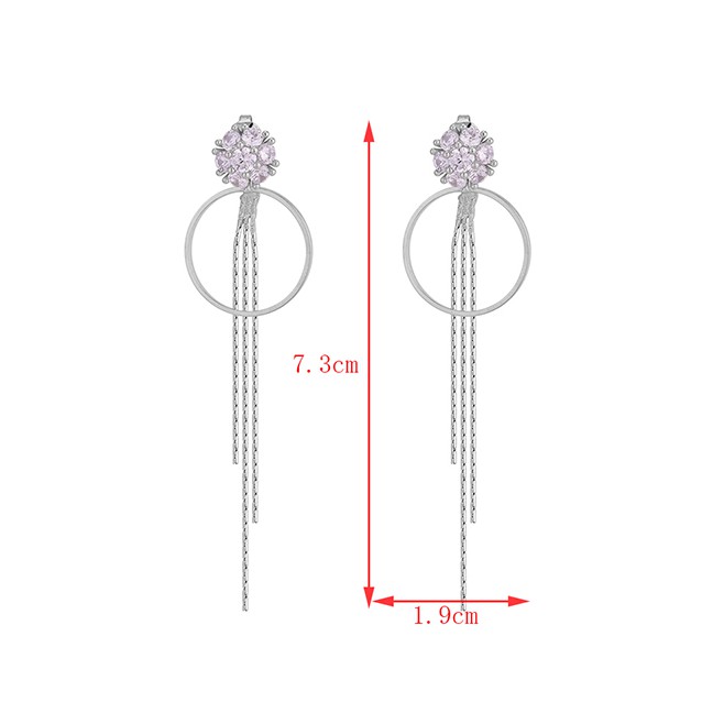 LRC Anting Tusuk Fashion Silver Color Circular Ring Decorated Tassel Earrings