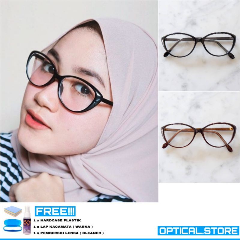 PAKET LENSA MINUS / Frame Kacamata Kucing / Frame Kaca Mata Trendy / Kacamata Cewek