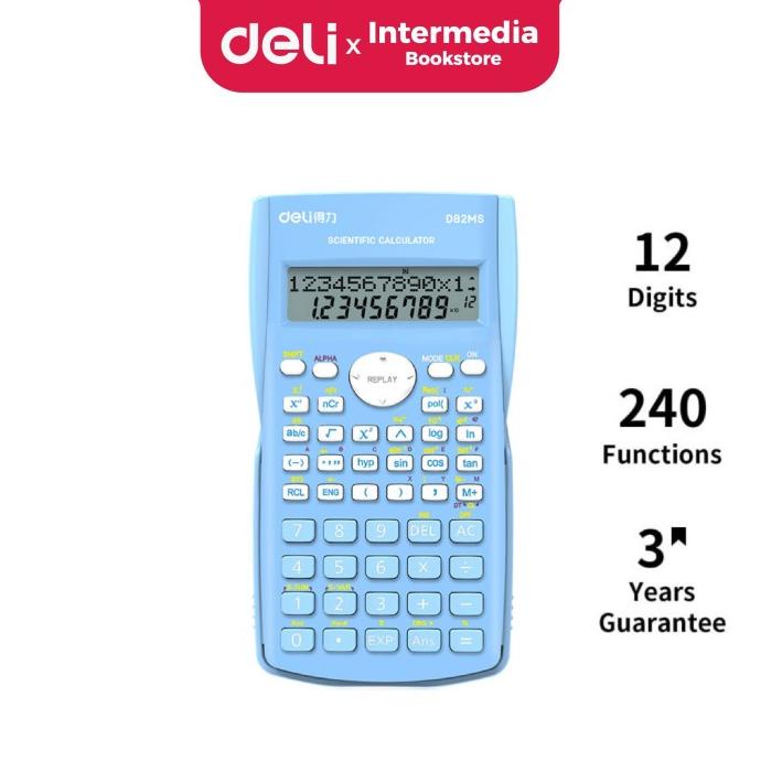 

~^~^~^] Deli WD82MS Scientific Calculator 240F 10 2 Digits - Biru