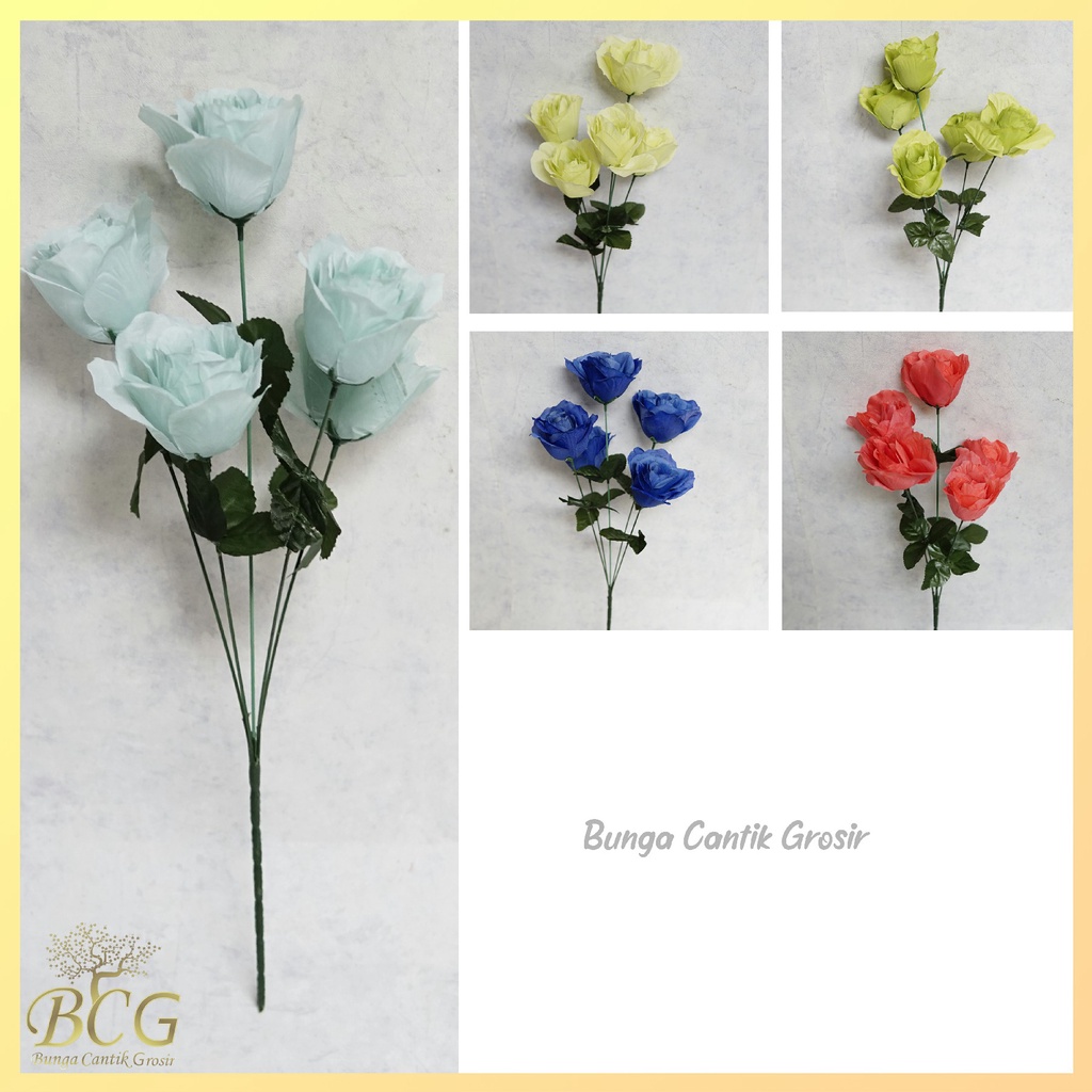 Bunga Mawar Rose Premium X5 (Lusinan) Bunga Artificial Mawar Dekorasi Bunga Grosir Murah Pernikahan