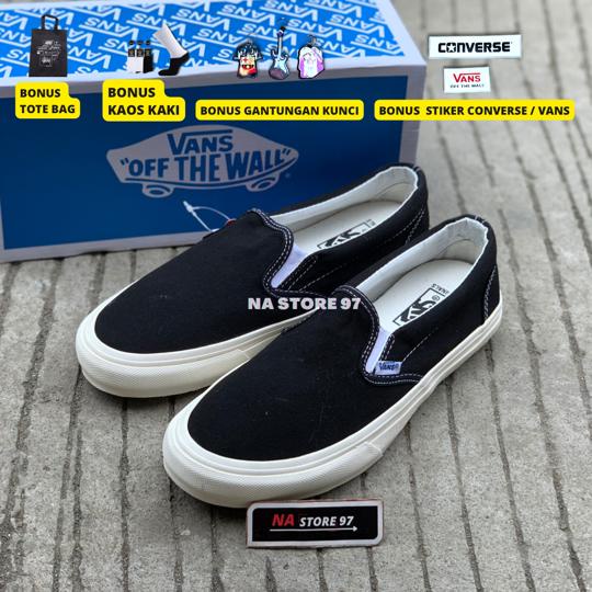 SEPATU VANS SLIP ON OG BLACK WHITE | SEPATU PREMIUM