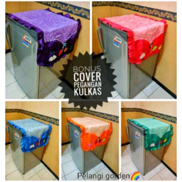 TUTUP Kulkas,Taplak Kulkas,Tudung Kulkas,Cover Kulkas Motif Bunga Bordir