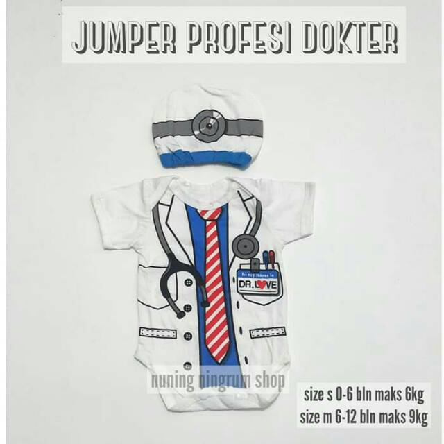 Jumper profesi dokter/ Fashion anak bayi laki perempuan baju bayi setelan jumper topi profesi dokter