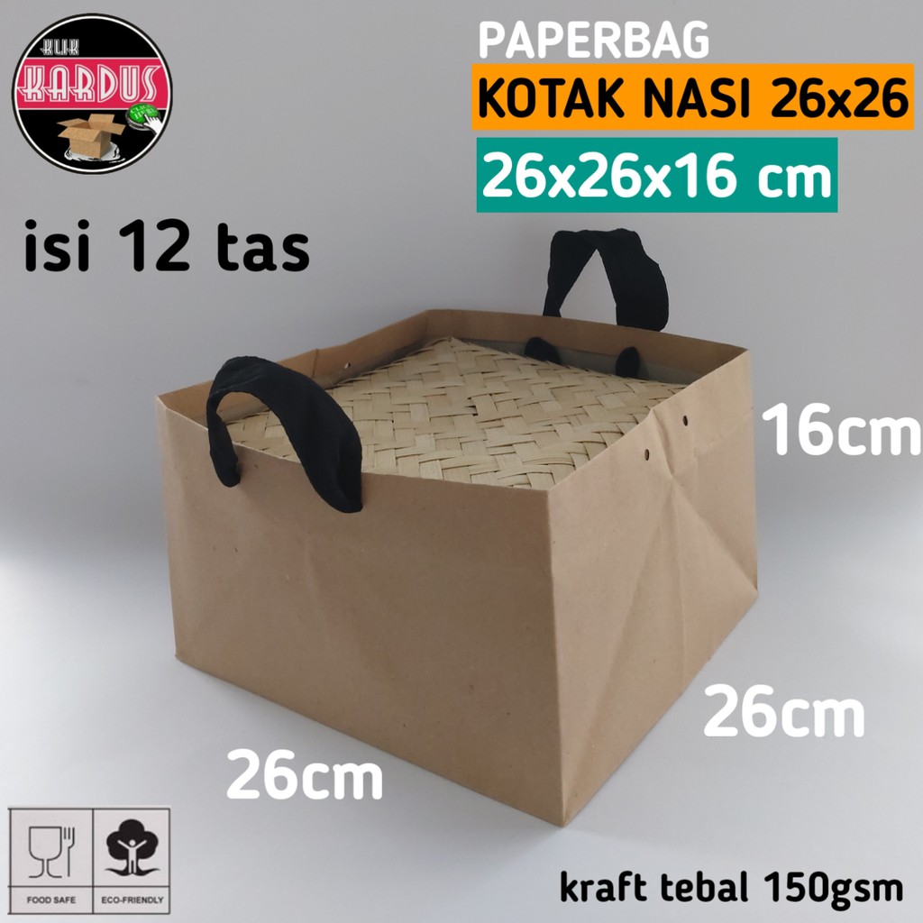 

isi 12 paper bag tas dus box kotak nasi 26x26x16 / tas kertas paperbag