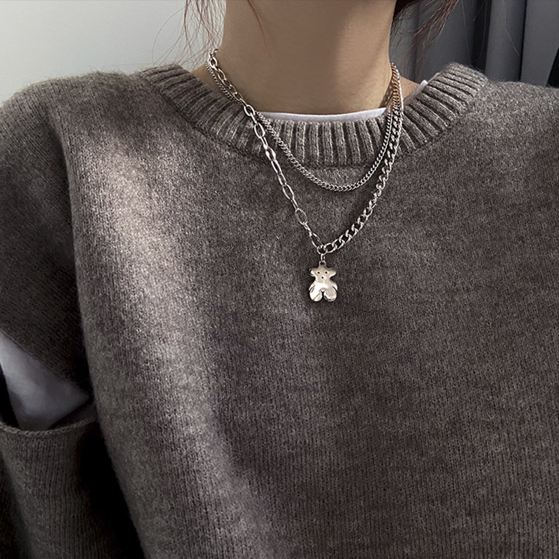 Bear Sweater Chain 2021 New Trendy Sweater Female Hip-hop Light Luxury Clavicle Necklace Accessories