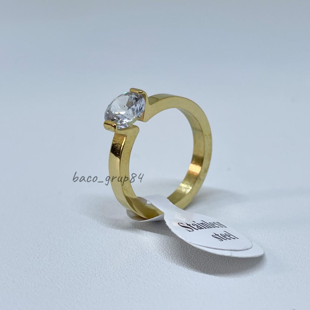 Cincin Titanium Gold Polos Mata Berlian C20 Cincin Tunangan Perhiasan Cincin Kawin Awet Lama Tidak Karatan