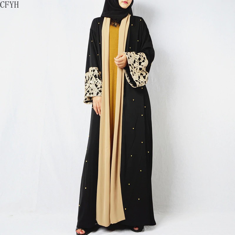 SETENGAH HARGA 2019 Mutiara Hitam Kaftan Abaya Dubai Islam Turki Baju Muslim Gamis Wanita Qatar