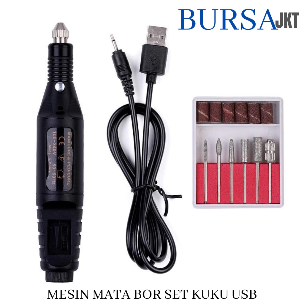 BOR MINI ELEKTRIK SET  NAIL DRILL GRINDING MANICURE MESIN KIKIR AMPLAS KUKU LISTRIK ART USB