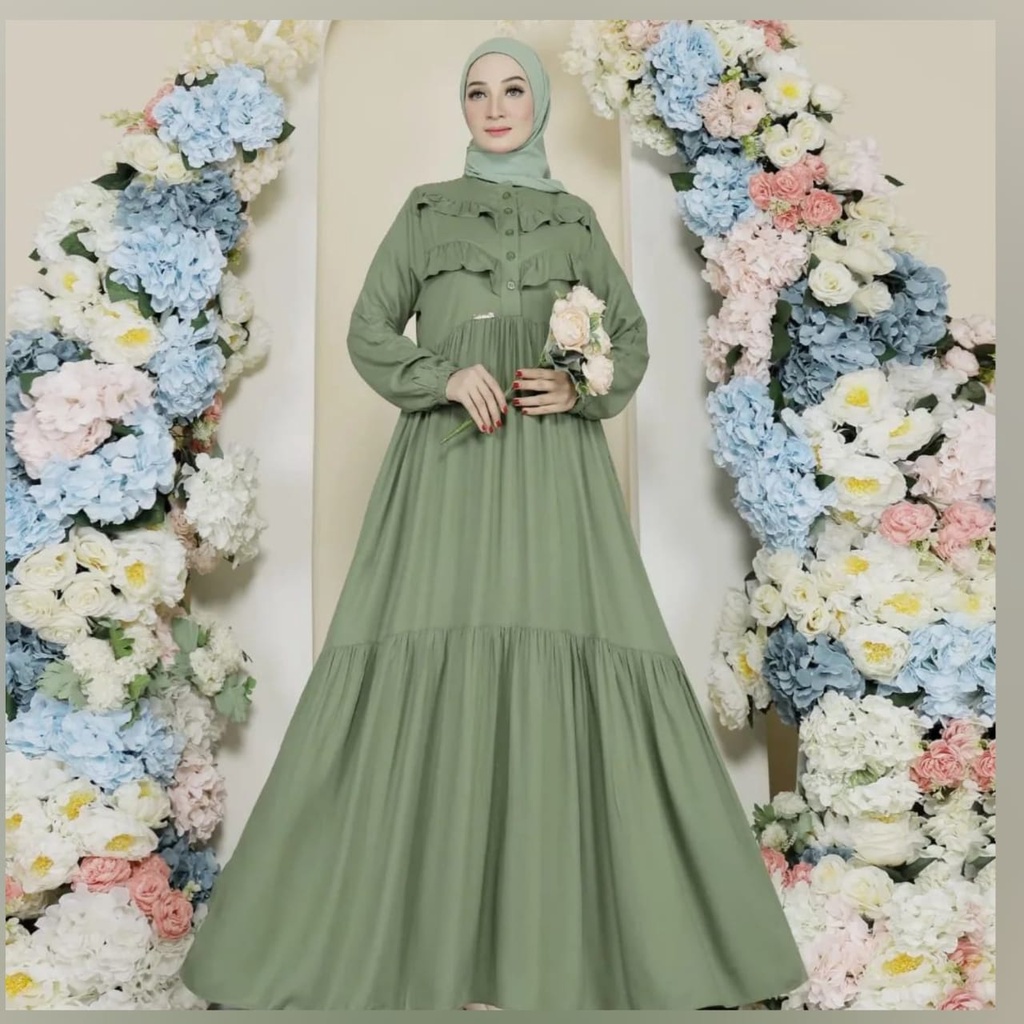 Gamis Malaysia Ceruty Babydoll Full Furing Gamis Kondangan Gaun Pesta Muslimah Baju Wanita Jumbo Nayara Dress Busui