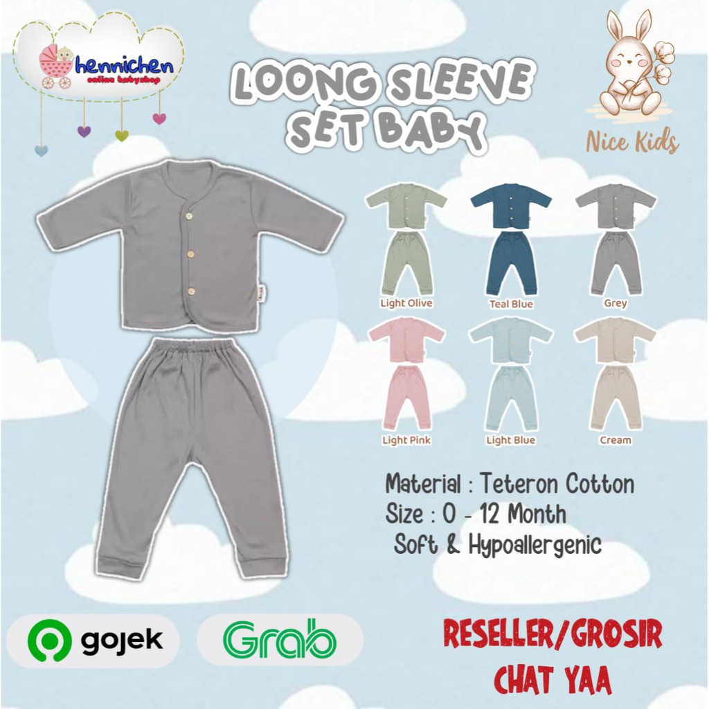 NICE KIDS NICEKIDS LONG SLEEVE BABY PAJAMAS SET PIYAMA ANAK BAYI SETELAN PIYAMA BAYI 0-12 BULAN