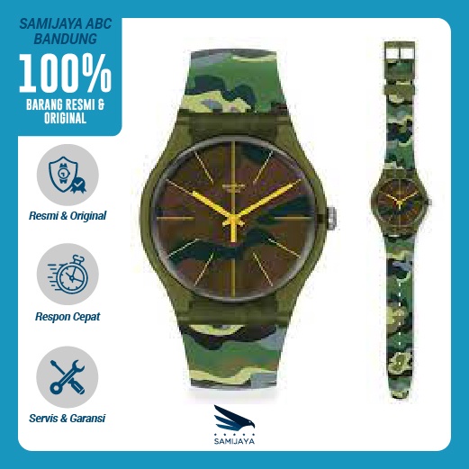 Jam Tangan Pria Swatch SUOG 114 Camouforest Army Hijau Original Resmi